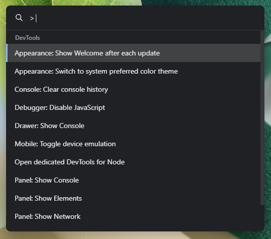 Command Palette DevTools Commands