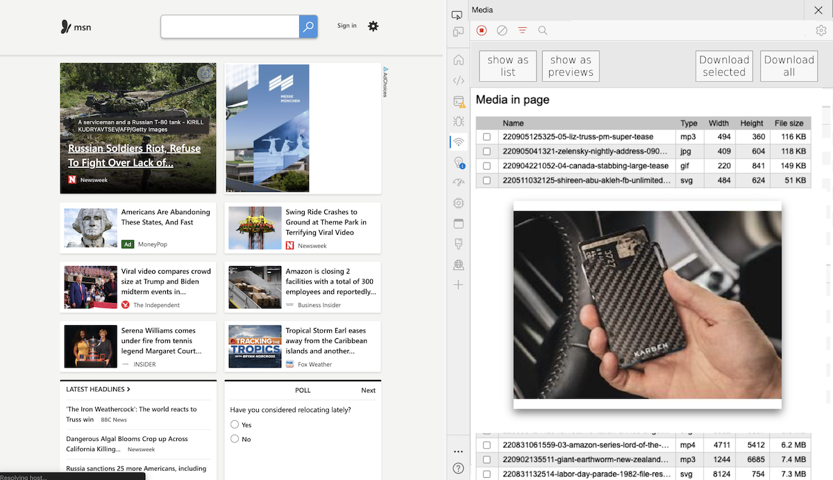 Previewing an image in the media explorer