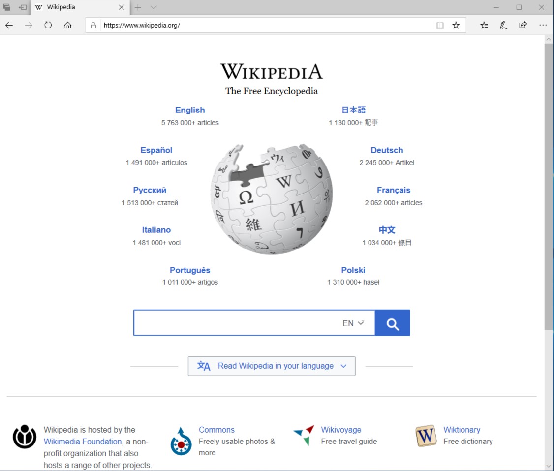 Opened browser to 'https://www.wikipedia.org/' and site-defined colors are used throughout the webpage