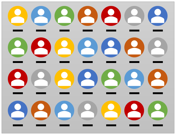 Four rows of 7 contact images, all clipped to a circle shape