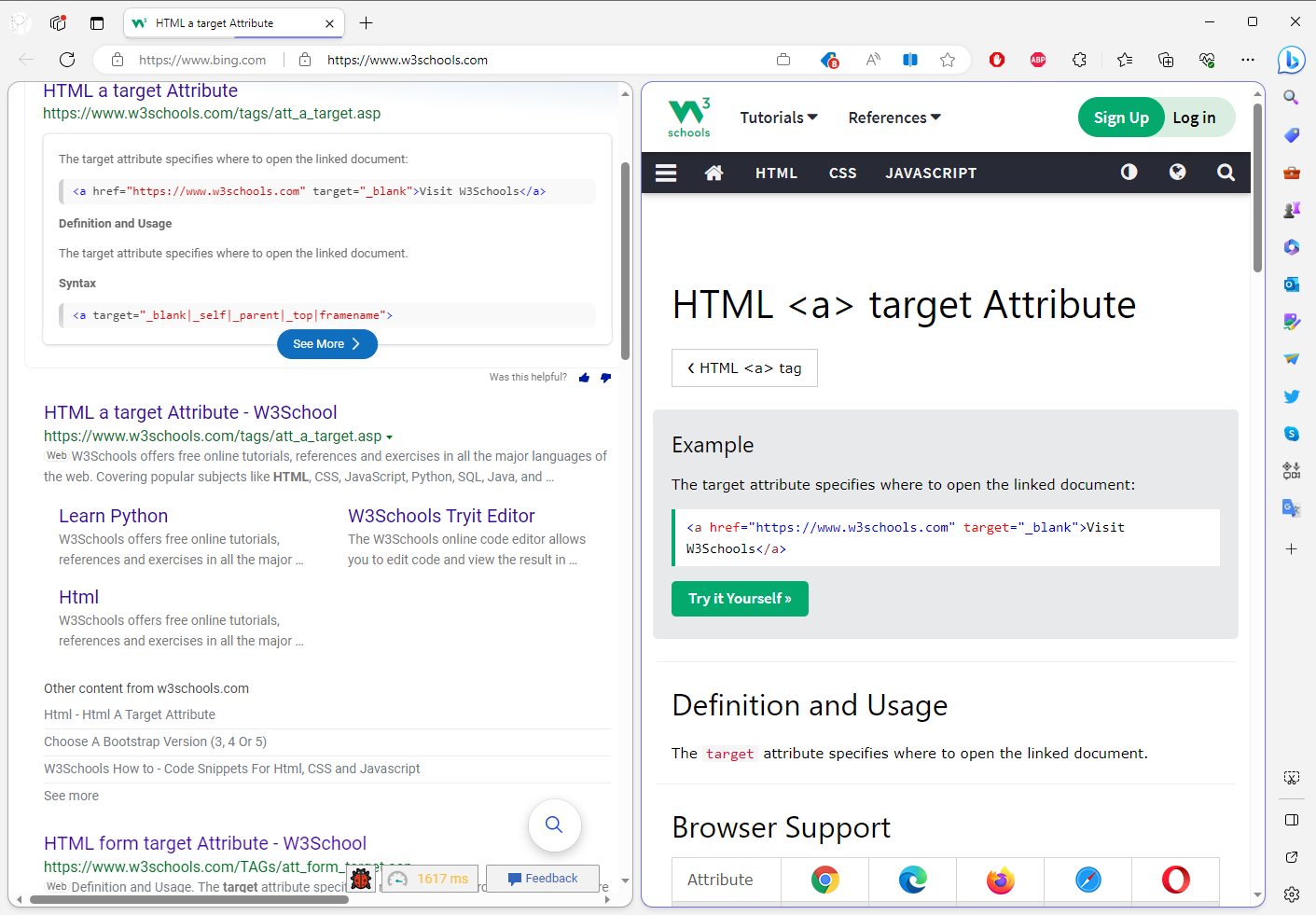 An example of using split tab on SERP