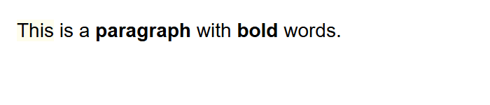 Pulsing animation on the first word of a paragraph, which then expands to the entire paragraph, including two bolded words